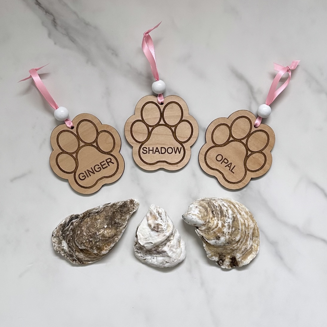 Personalized engraved pet paw ornaments and custom gifts